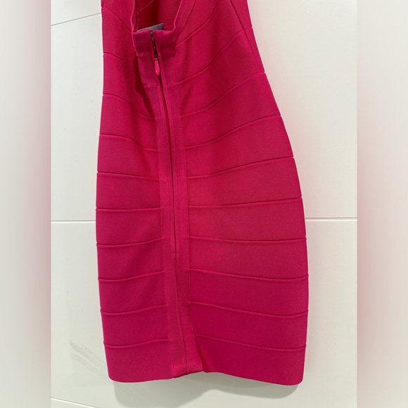 Herve Leger hot pink halter bandage mini dress formal cocktail designer luxury M - Picture 11 of 12